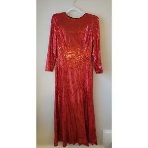 Beautifly Red 3/4 Sleeve Sequin Full Length Gown